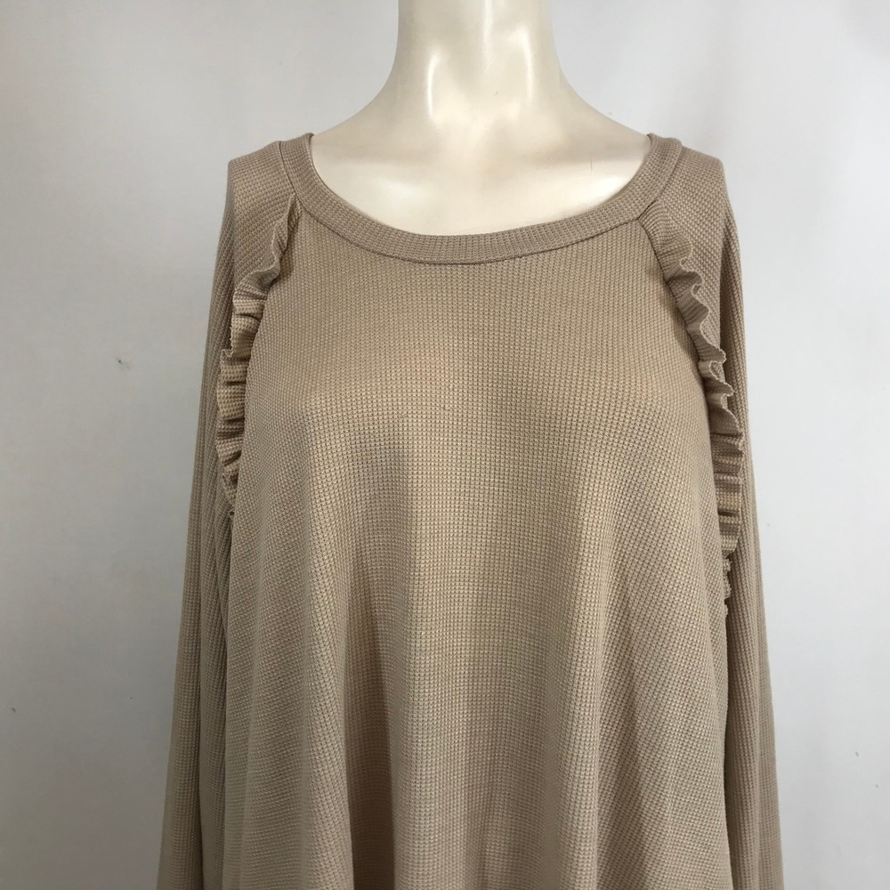 LIKE LOVE Tan Waffle Knit Ruffle Sleeve Long Sleeve Top Women's 2X - Picture 2 of 8